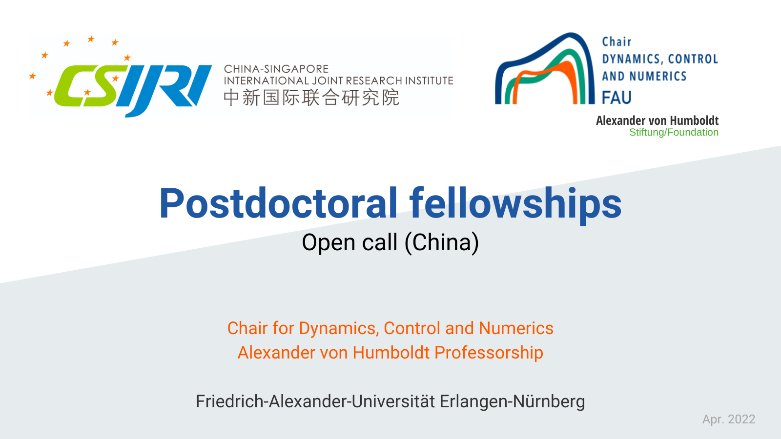 FAU Chair for Dynamics, Control and Numerics - Alexander von Humboldt Professorship