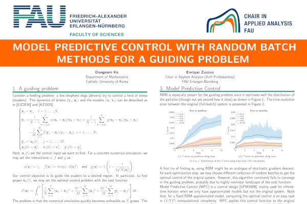 Model predictive control with random batch methods for a guiding problem